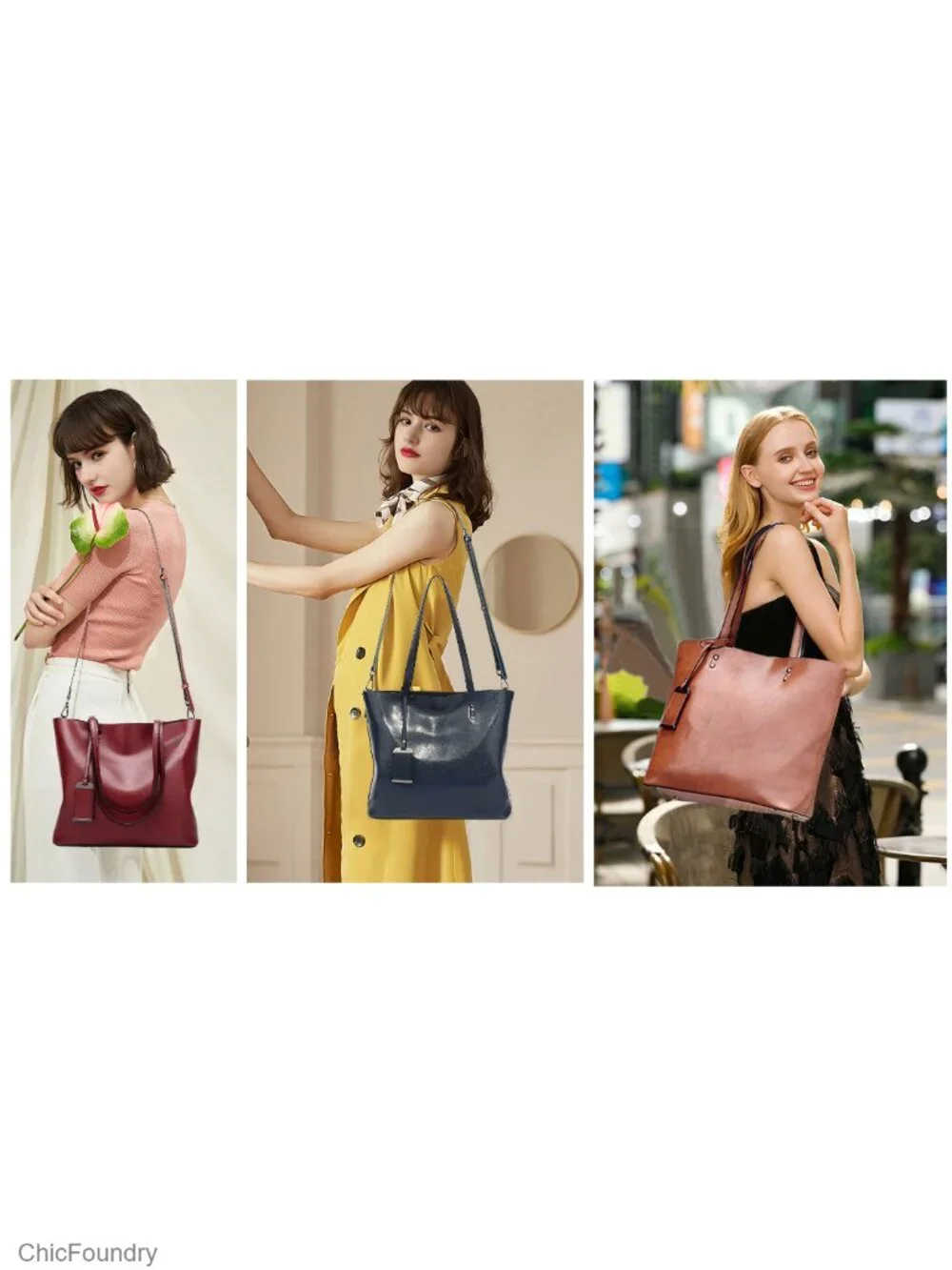 Vegan Leather Tote Satchel Handbag w/ Removable Shoulder Strap, 2 Compartments,